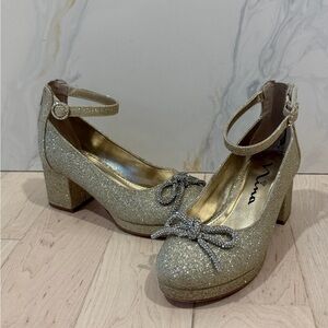 Nina Glittery Gold Ankle Strap Heels